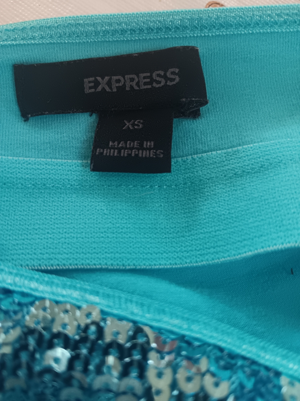 Express Turquoise Sequin Cotton Cami Tank Top Size XS Y2K Party Club Going Out - Picture 7 of 7